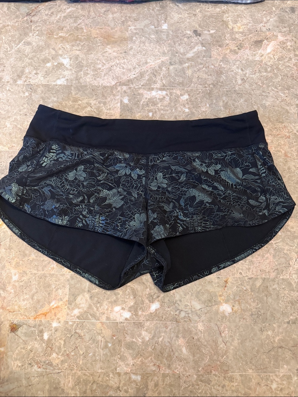 lululemon athletica Black Floral-Print Athletic Shorts